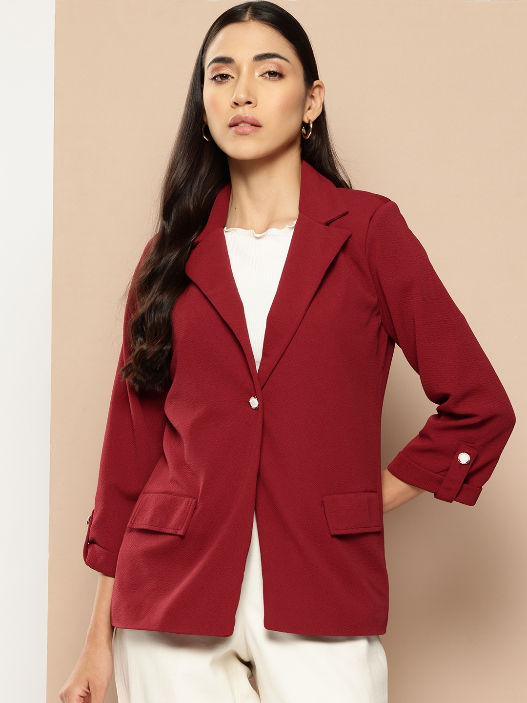 

Chemistry Textured Single-Breasted Blazer, Maroon