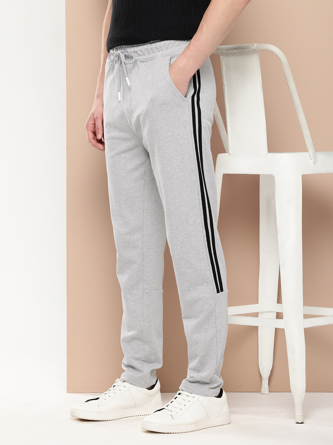 

INVICTUS Men Side Striped Track Pants, Grey melange