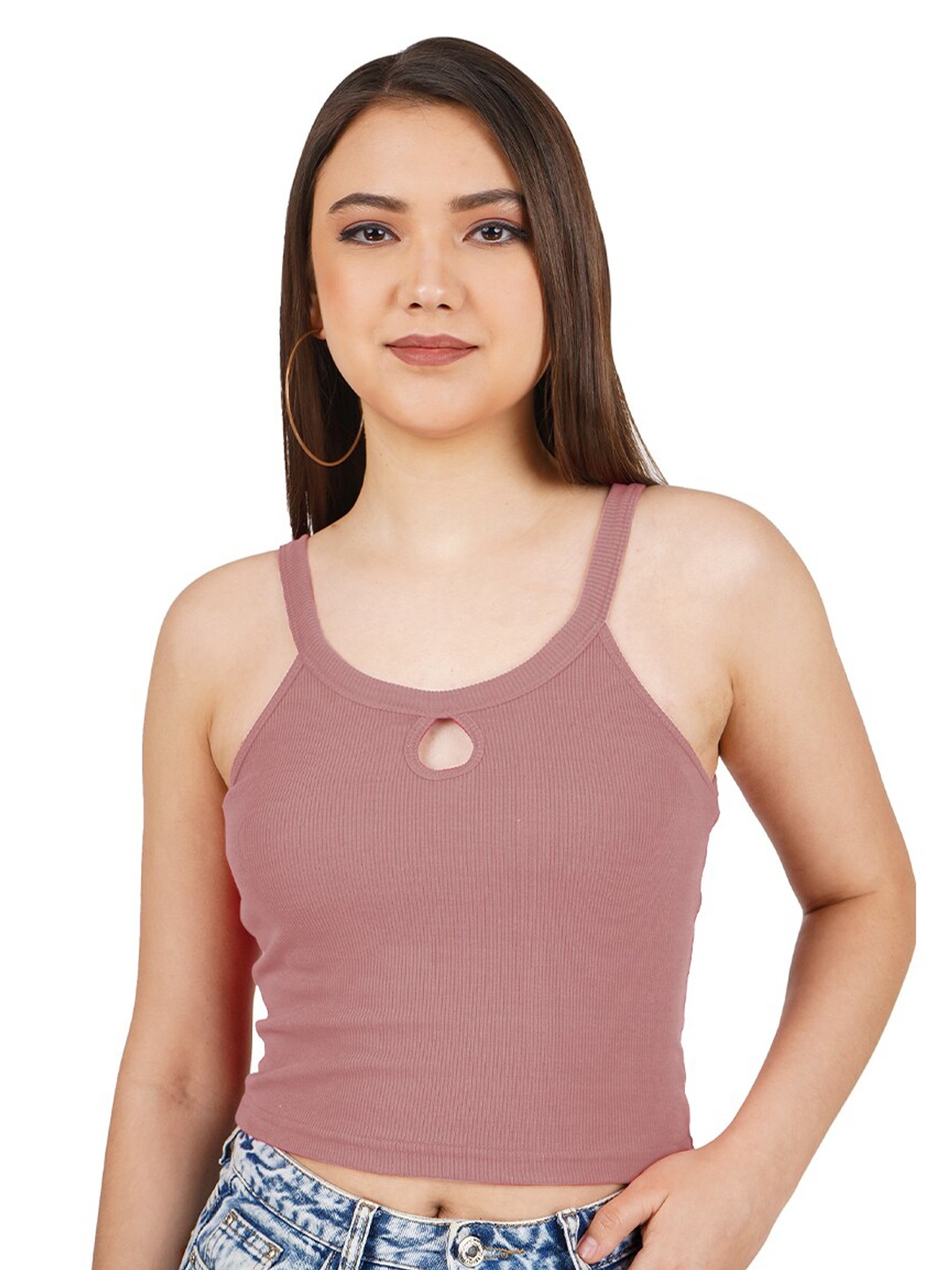 

BAESD Round Neck Sleeveless Cut Out Fitted Ribbed Crop Top, Pink