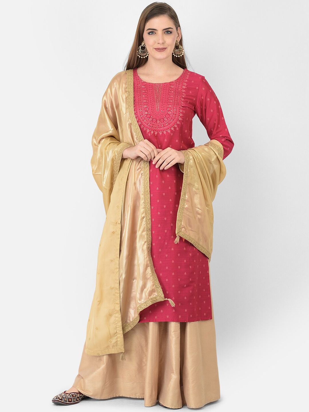 

Span Ethnic Motifs Sequinned Cotton Silk Straight Kurta, Pink