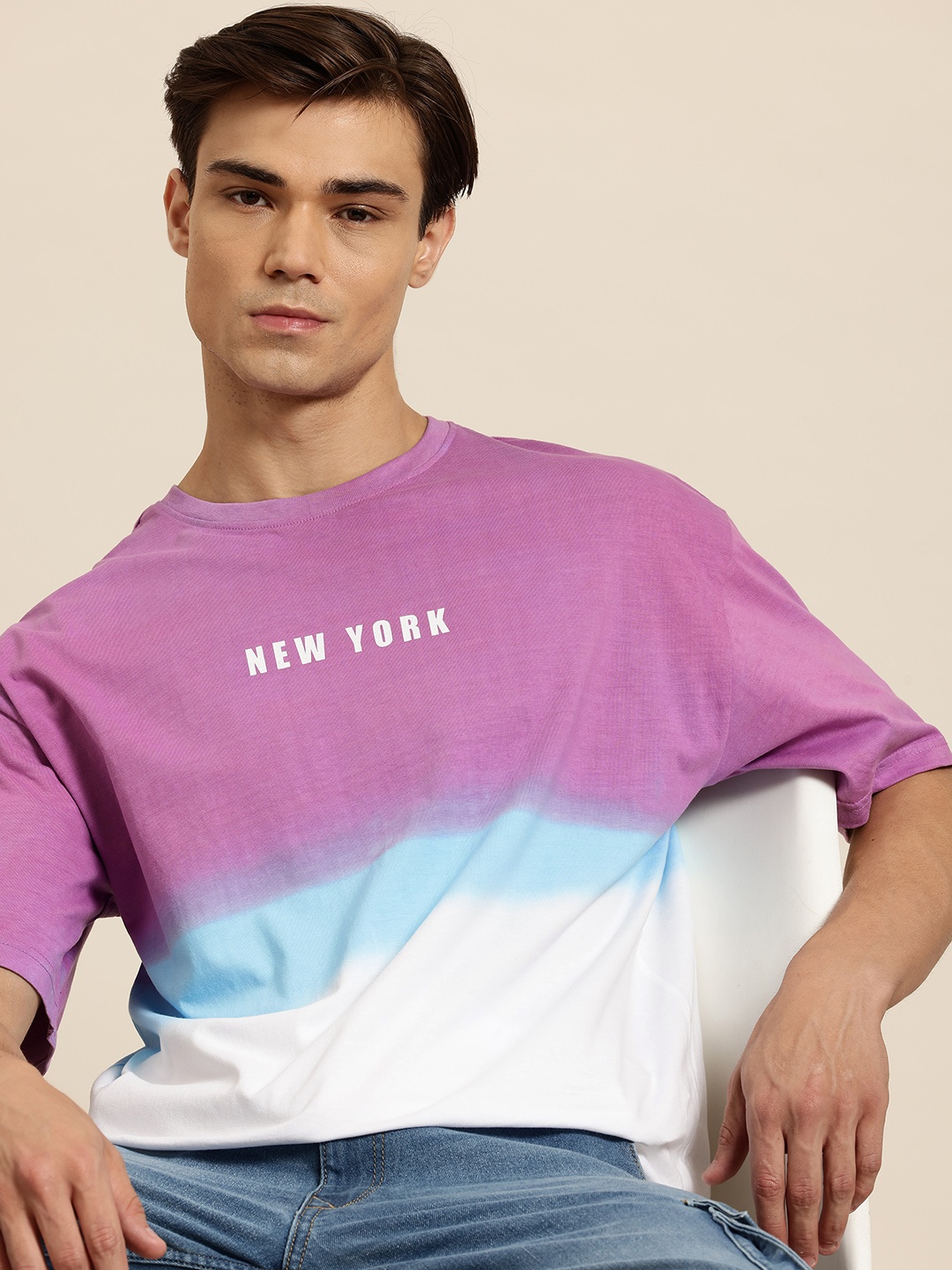 

HERE&NOW Colourblock Oversize Pure Cotton T-shirt, White