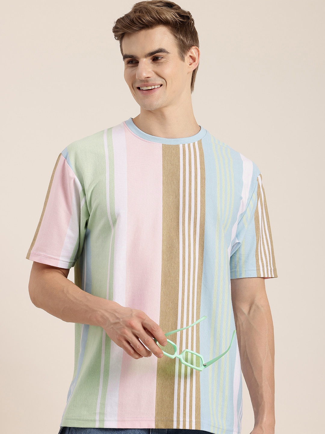 

HERE&NOW Striped Drop-Shoulder Sleeves Oversized T-shirt, Multi