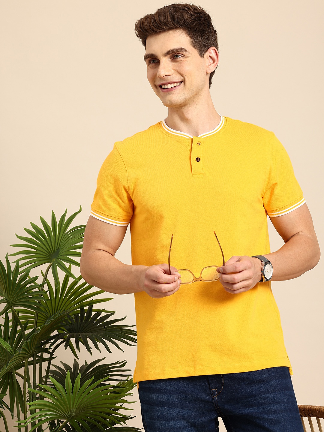 

Mast & Harbour Henley Neck T-shirt, Yellow
