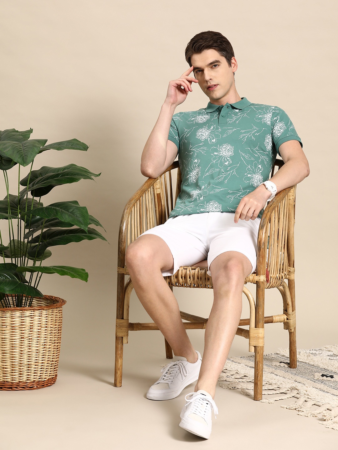 

Mast & Harbour Floral Printed Polo Collar T-shirt, Green