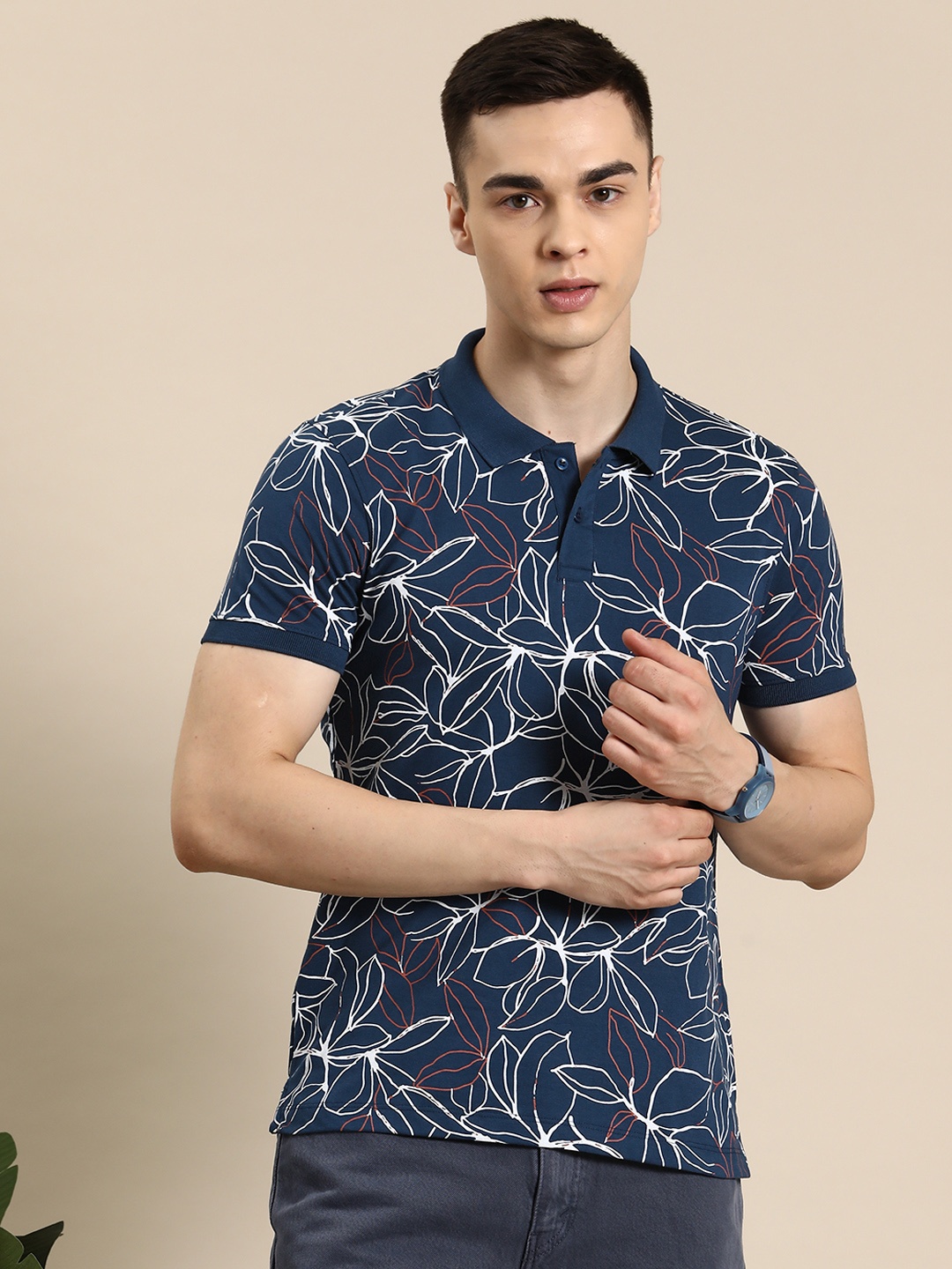 

Mast & Harbour Men Floral Printed Polo Collar T-shirt, Teal