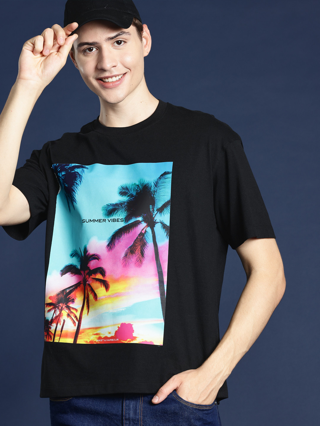 

Mast & Harbour Printed Relaxed Fit T-shirt, Black