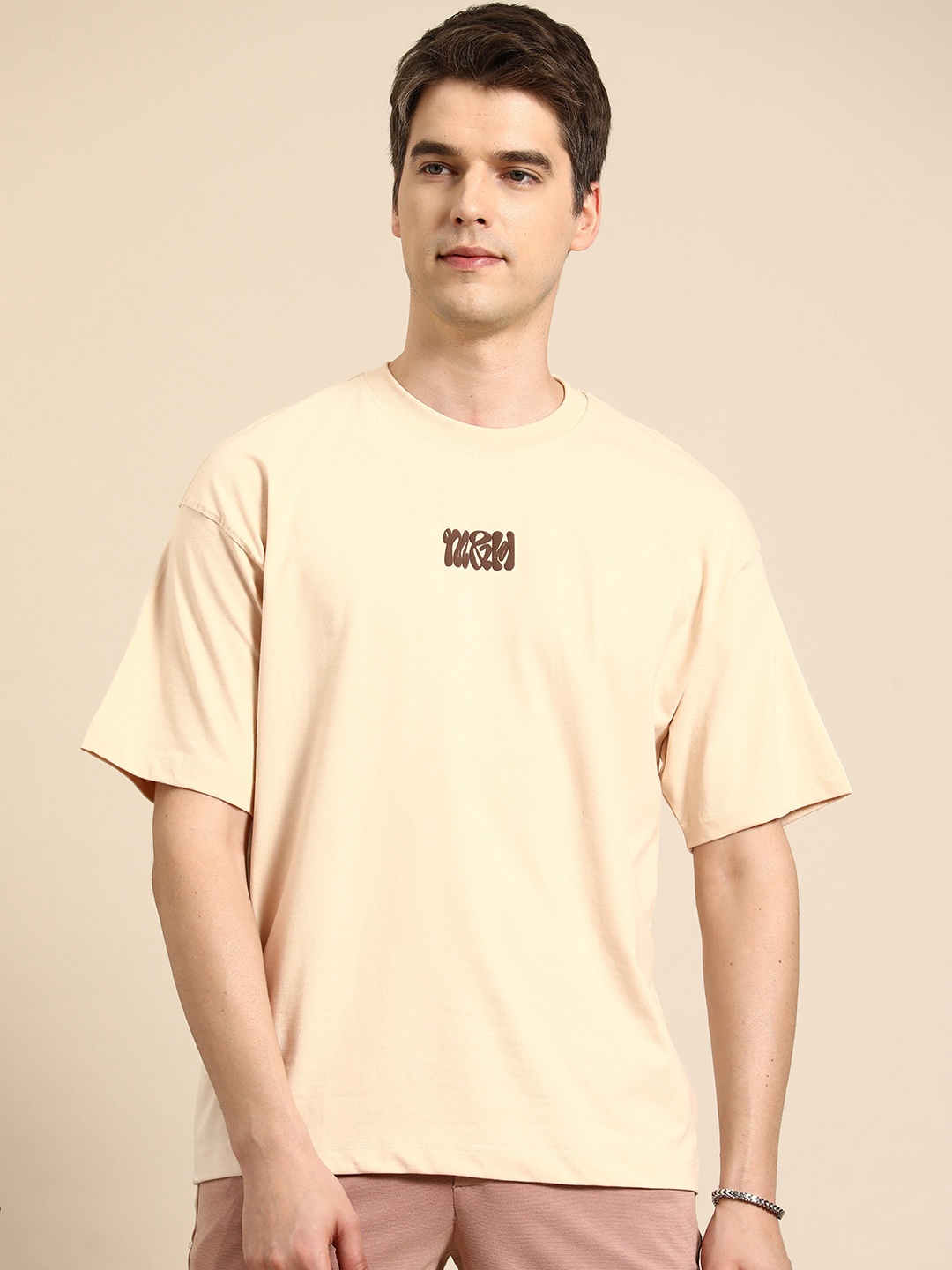 

Mast & Harbour Typography Printed Oversize T-shirt, Beige