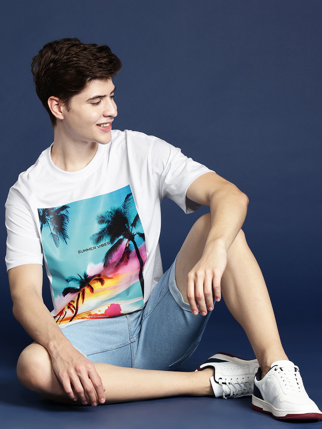 

Mast & Harbour Printed Drop-Shoulder Relaxed Fit T-shirt, White