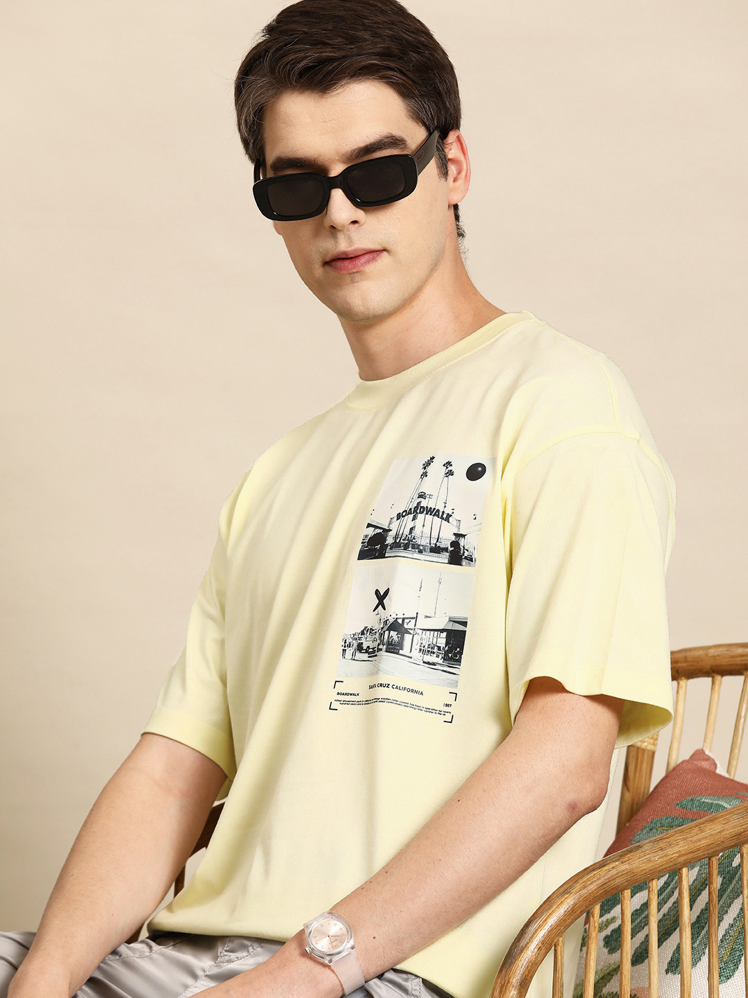 

Mast & Harbour Printed Oversized T-shirt, Yellow