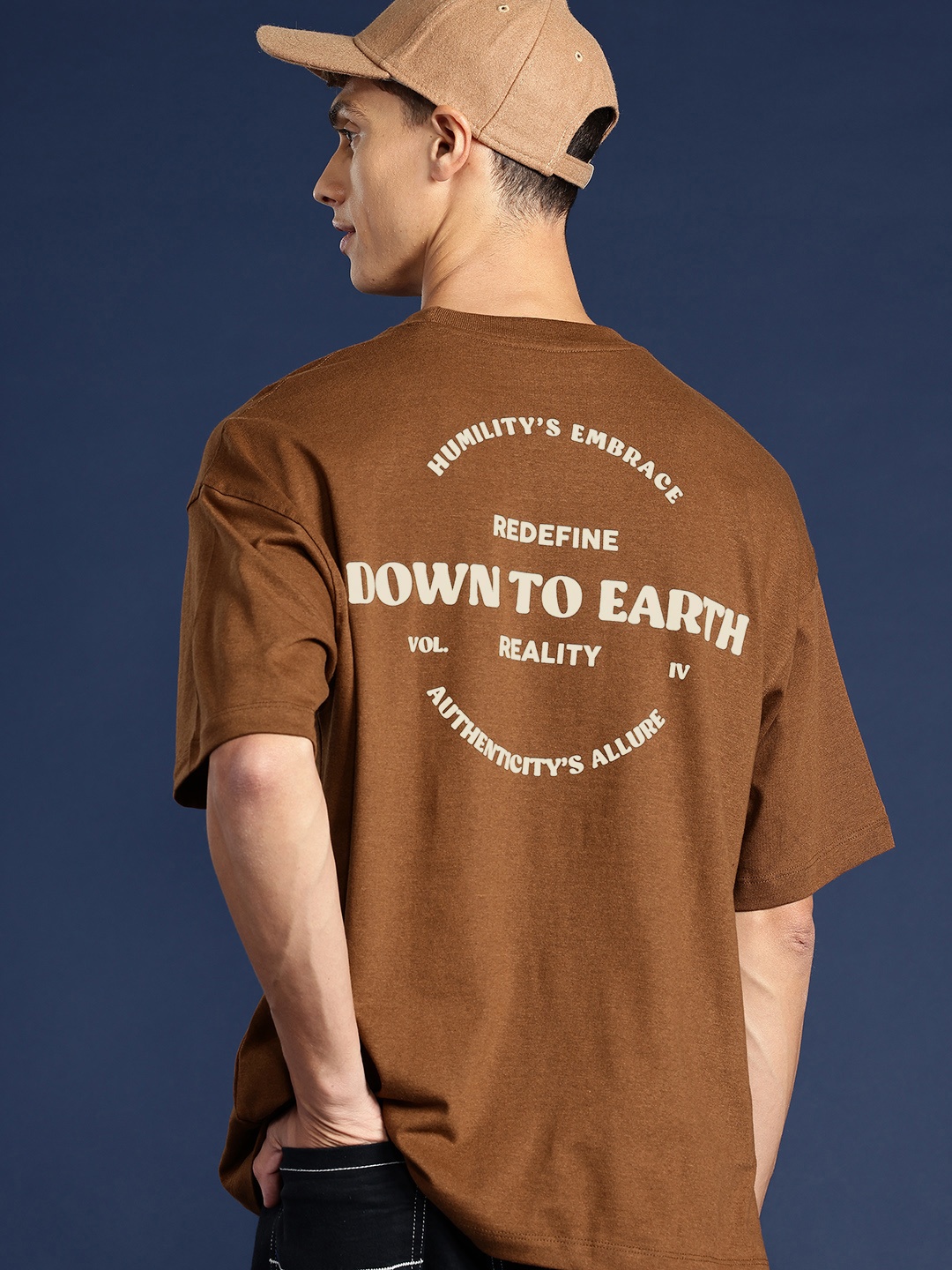 

Mast & Harbour Printed Drop-Shoulder Sleeves Oversized T-shirt, Brown