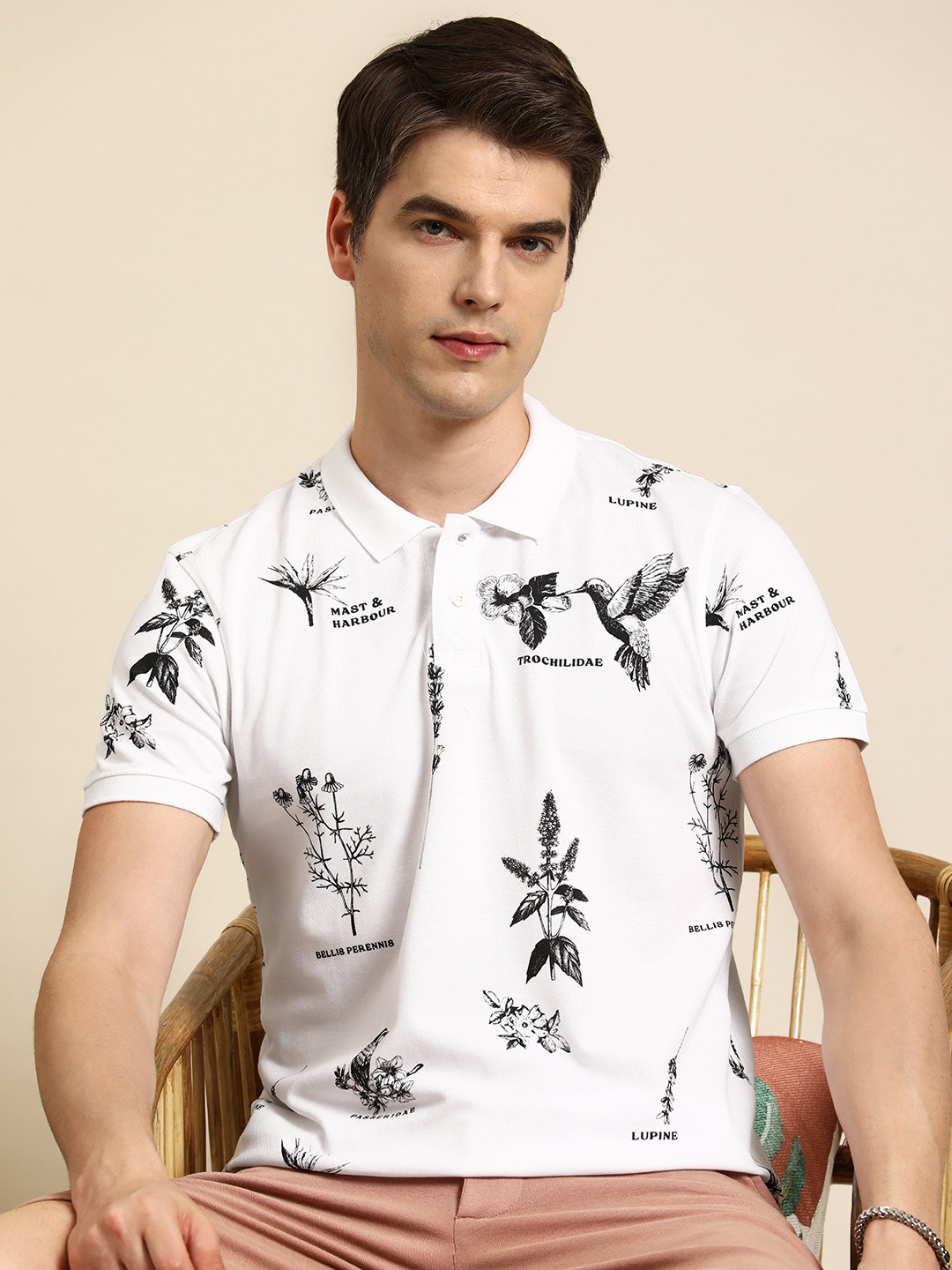 

Mast & Harbour Printed Polo Collar T-shirt, White