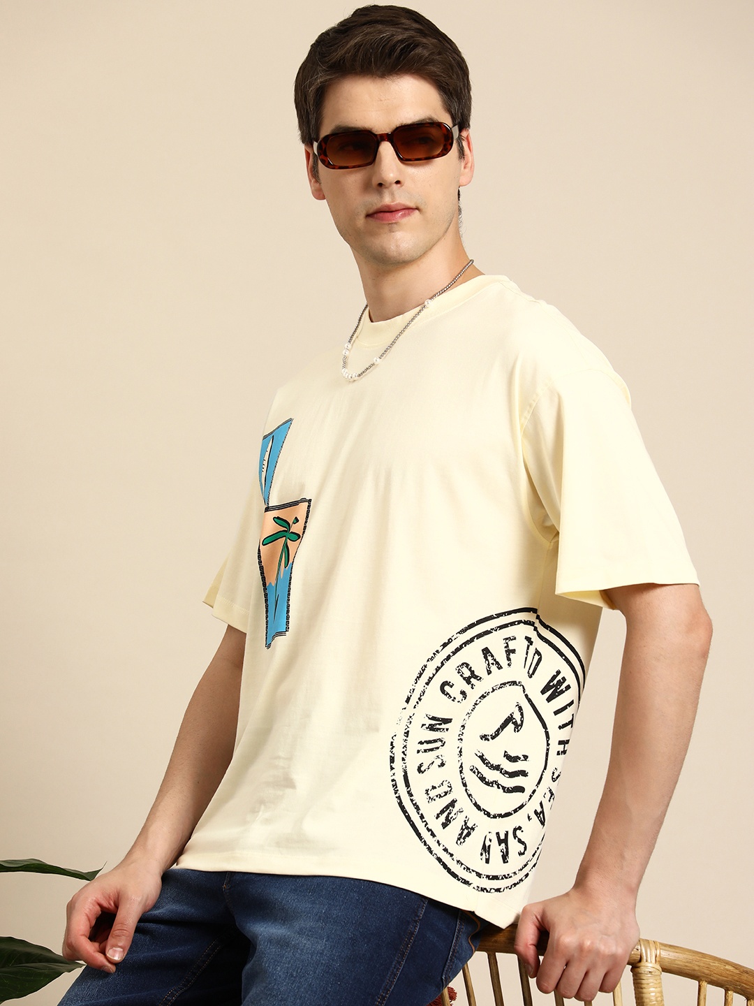 

Mast & Harbour Printed Oversize T-shirt, Cream