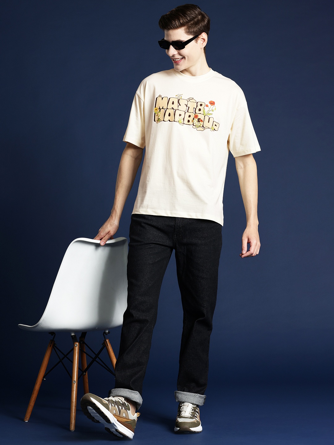 

Mast & Harbour Typography Print Oversized T-shirt, Cream