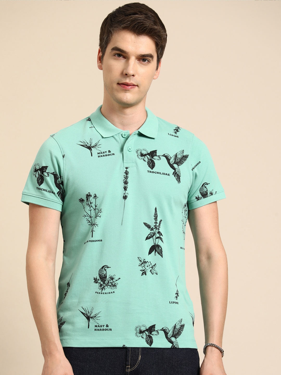 

Mast & Harbour Floral Printed Polo Collar T-shirt, Green