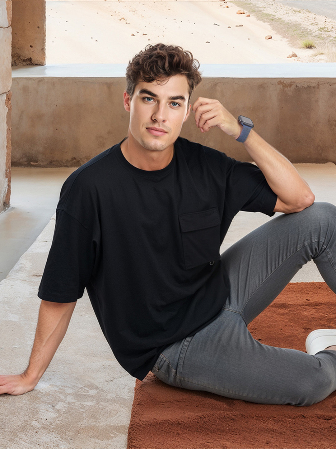 

Mast & Harbour Drop-Shoulder Sleeves Oversized T-shirt, Black