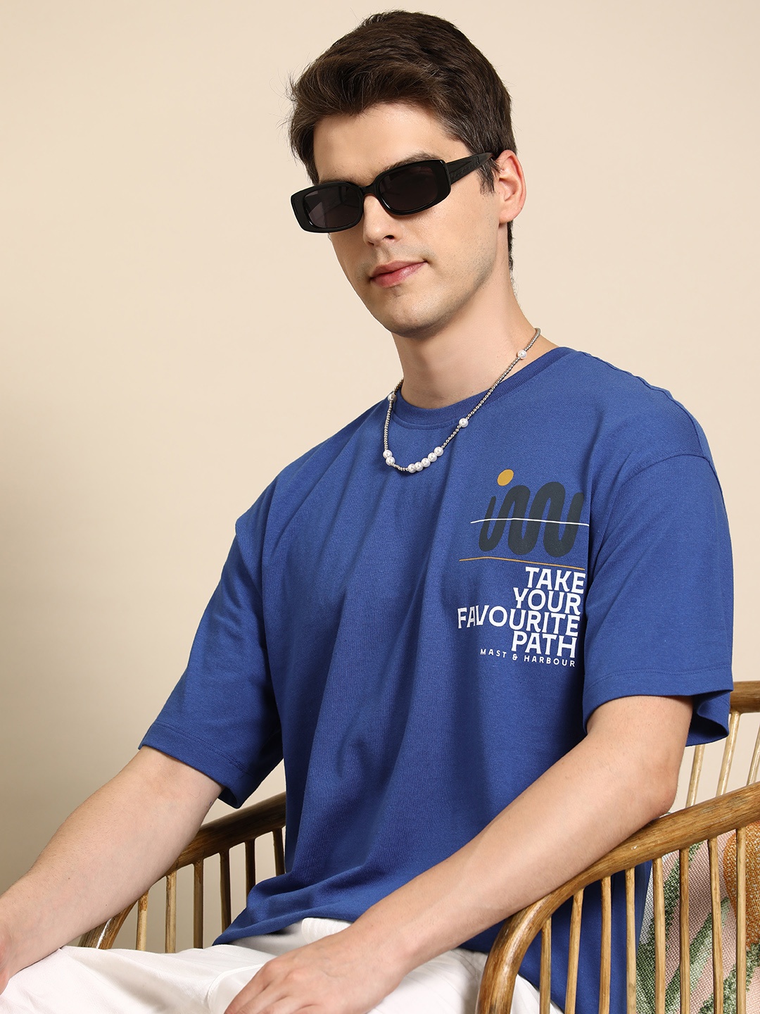 

Mast & Harbour Typography Printed Oversize T-shirt, Blue