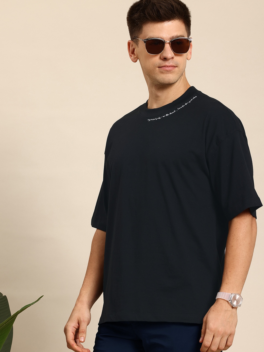 

Mast & Harbour Men Oversized T-shirt, Black