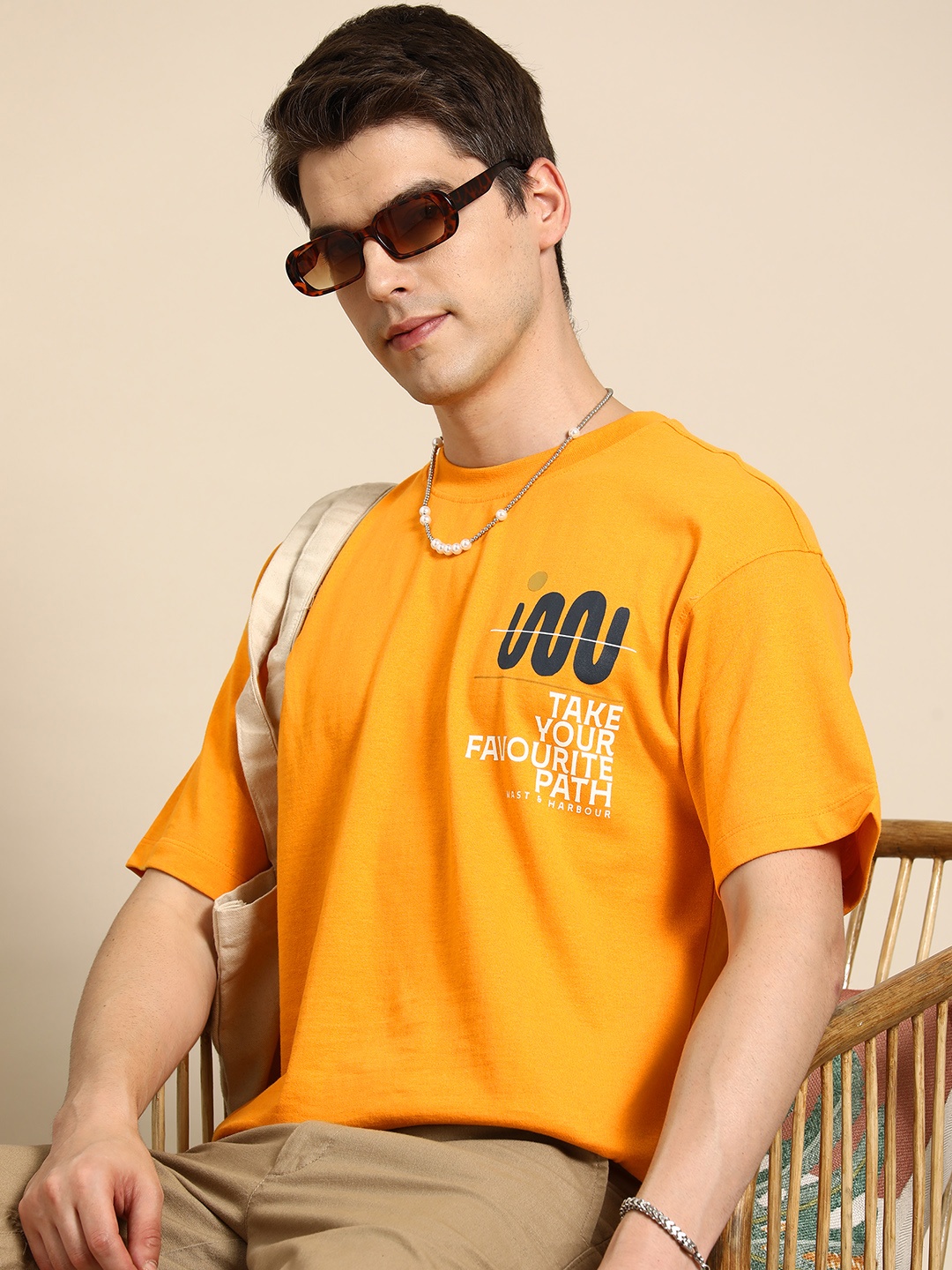 

Mast & Harbour Typography Printed Oversize T-shirt, Yellow