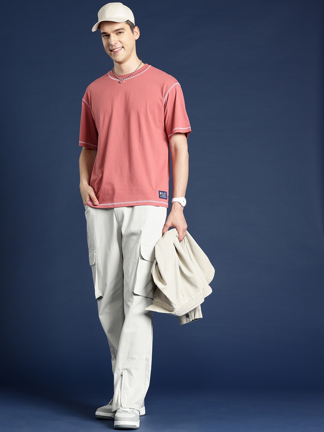 

Mast & Harbour Drop-Shoulder Sleeves Relaxed Fit T-shirt, Pink