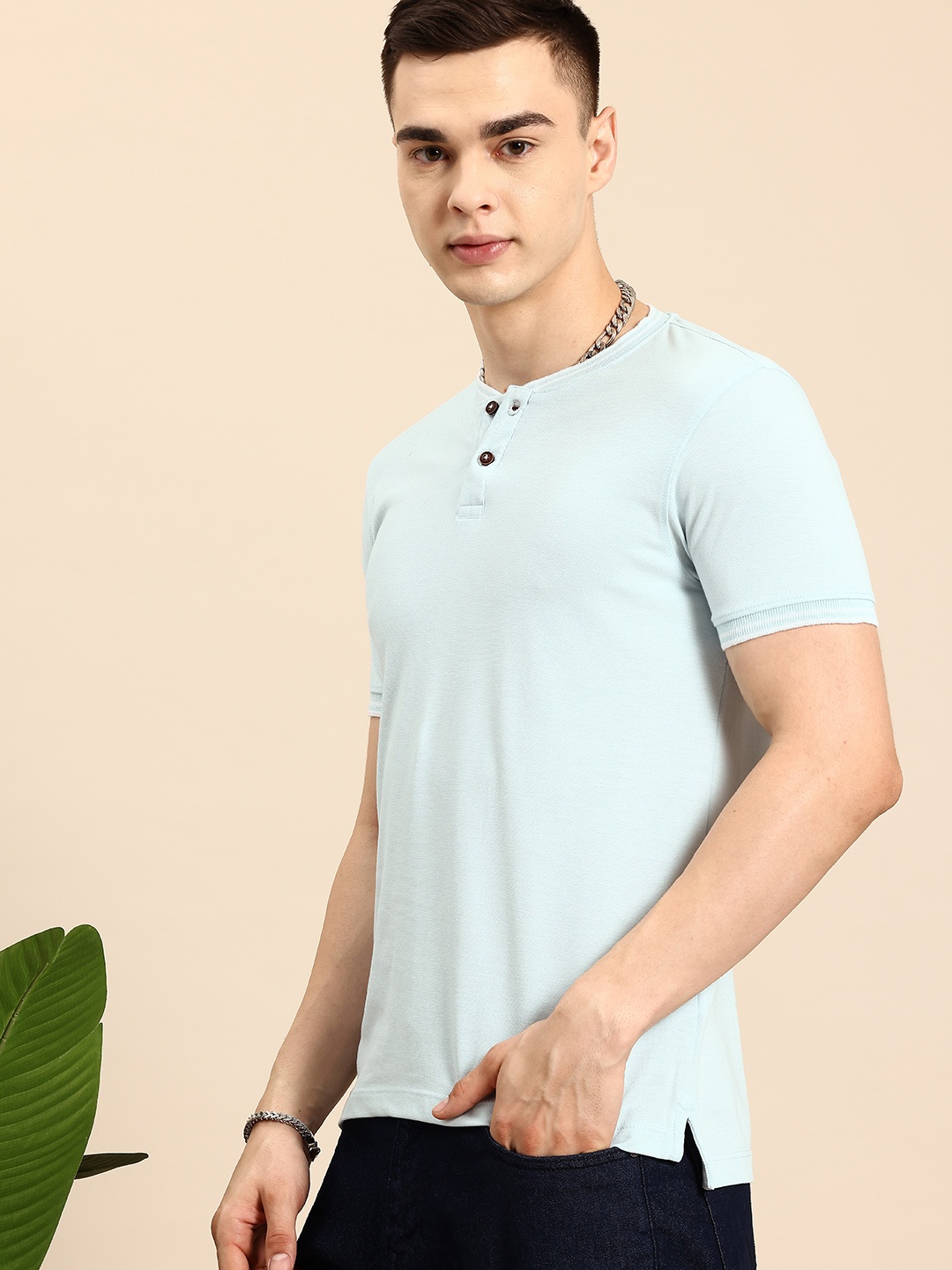 

Mast & Harbour Henley Neck T-shirt, Blue