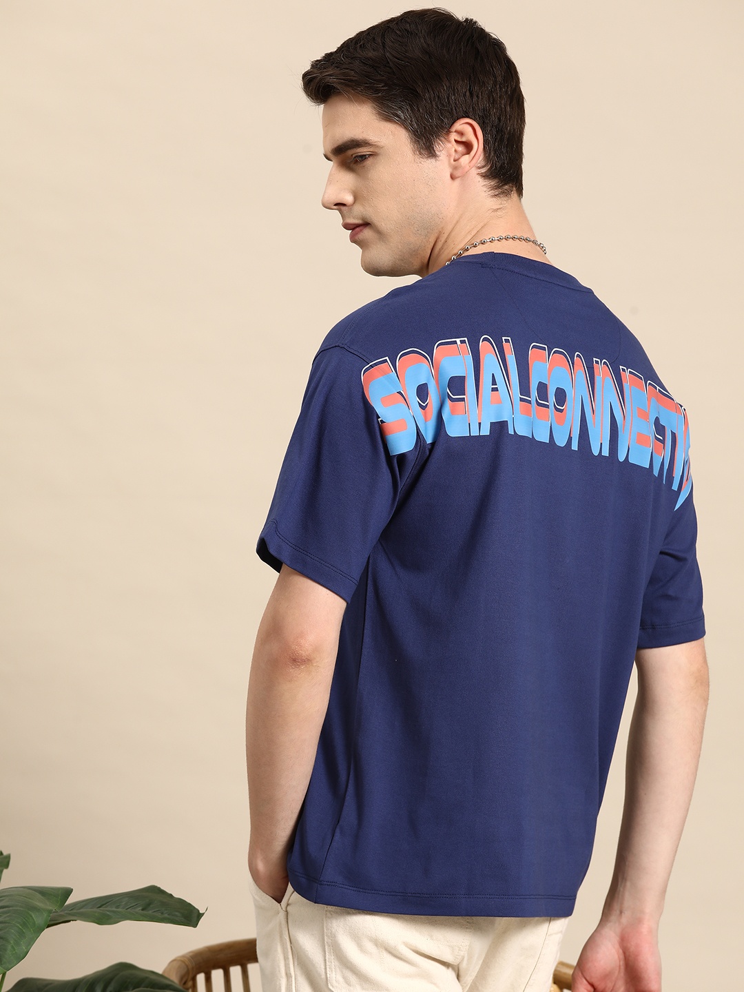 

Mast & Harbour Typography Printed Back Oversized T-shirt, Blue