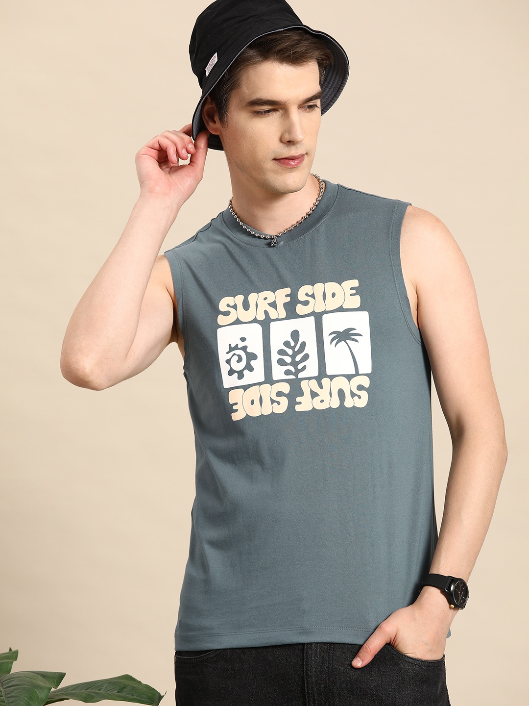 

Mast & Harbour Printed Tank T-shirt, Charcoal
