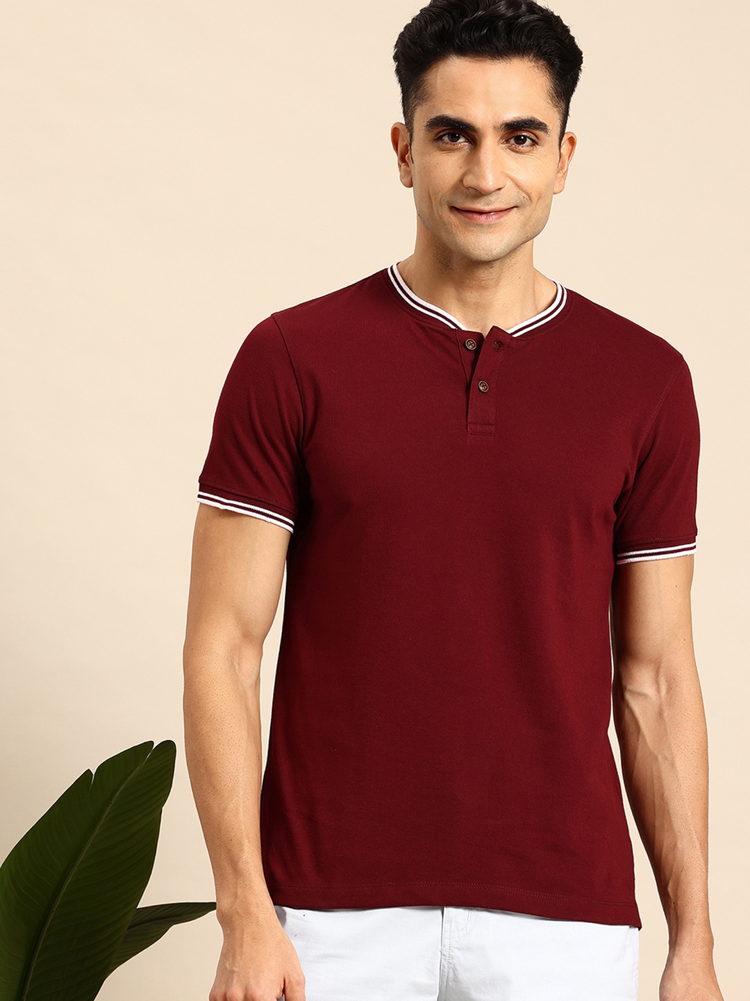 

Mast & Harbour Henley Neck T-shirt, Burgundy