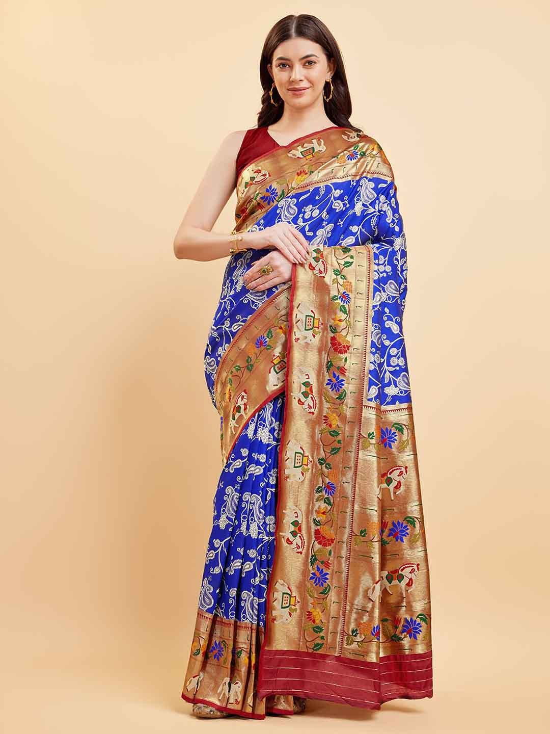 

Tasarika Woven Design Zari Pure Silk Saree, Blue