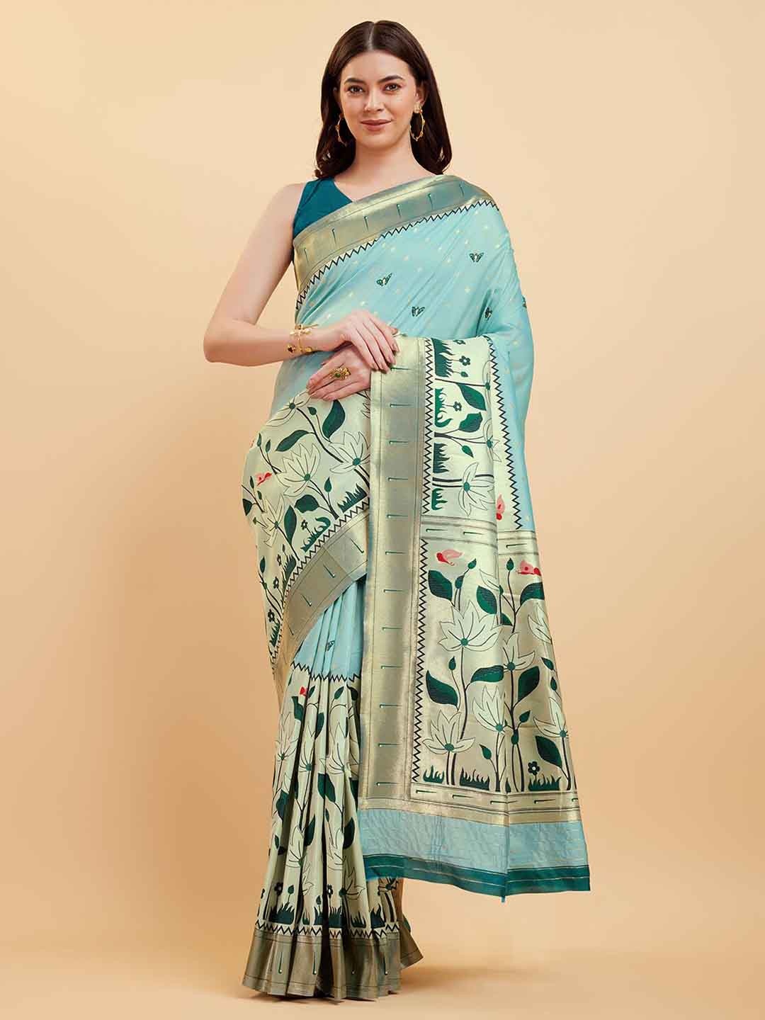 

Tasarika Woven Design Zari Pure Silk Saree, Teal