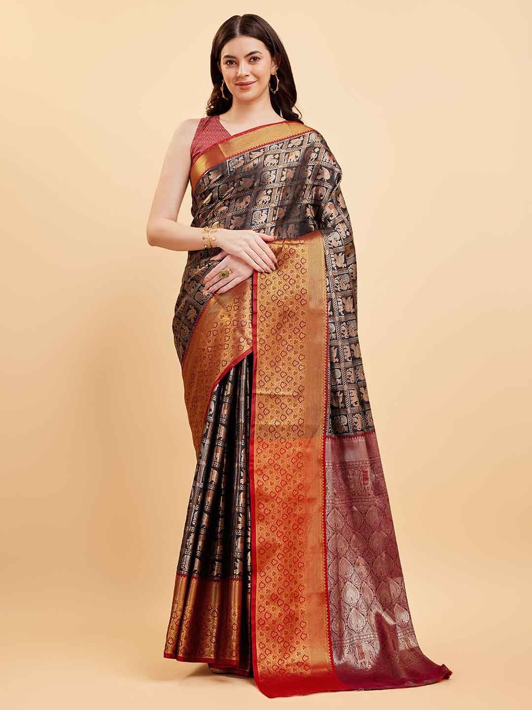 

Tasarika Woven Design Zari Pure Silk Saree, Black