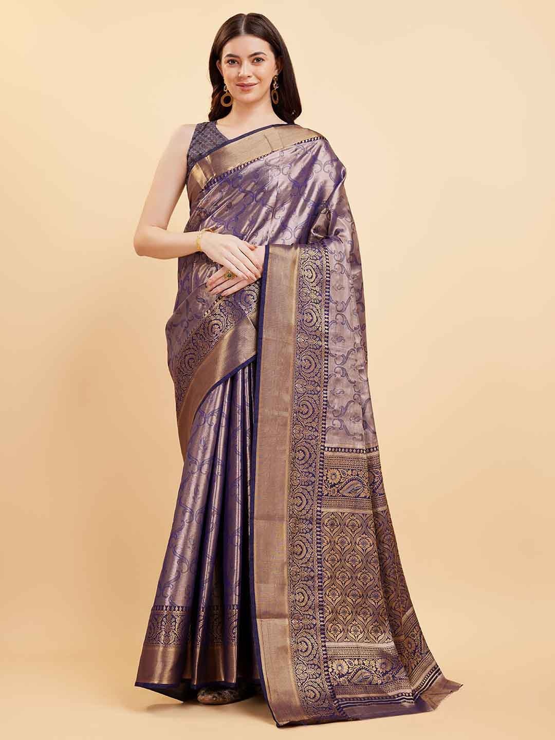 

Tasarika Woven Design Zari Pure Silk Saree, Navy blue