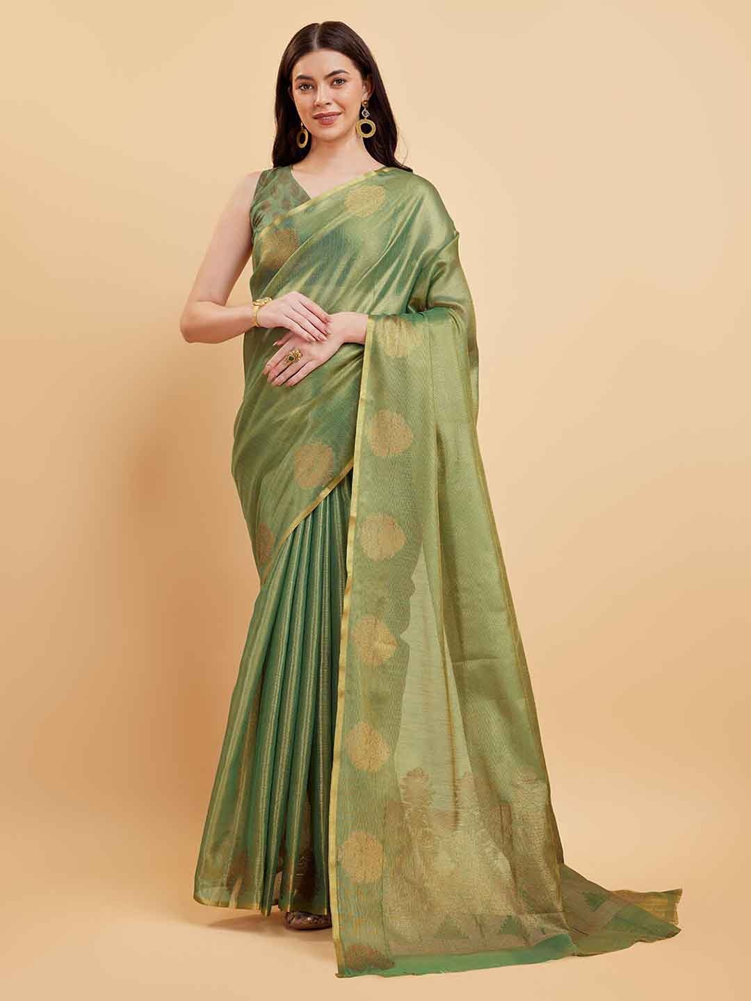 

Tasarika Woven Design Zari Tissue Saree, Green