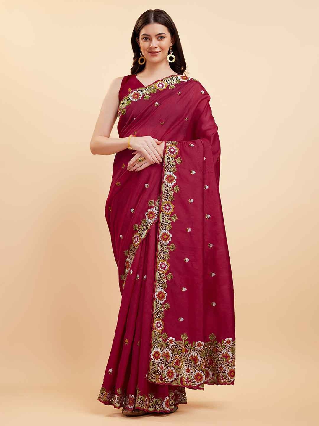 

Tasarika Floral Embroidered Pure Silk Saree, Pink