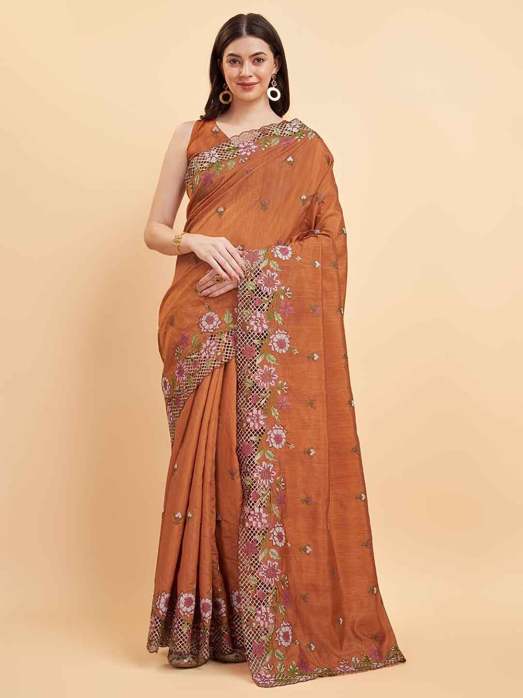 

Tasarika Floral Embroidered Pure Silk Saree, Orange