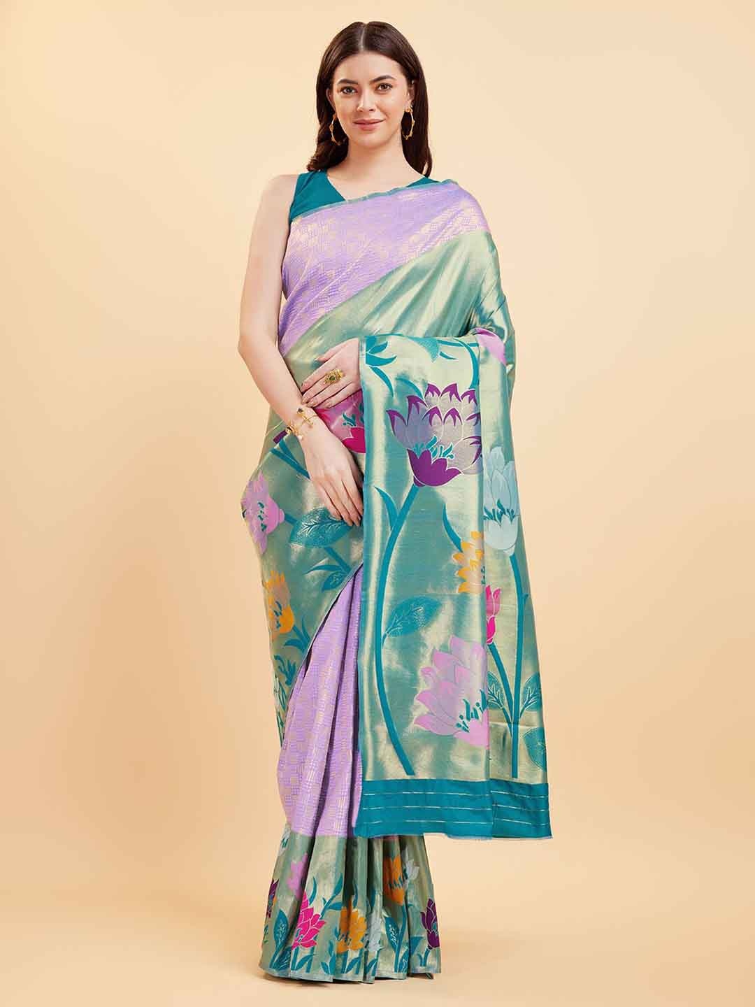 

Tasarika Floral Zari Pure Silk Saree, Lavender