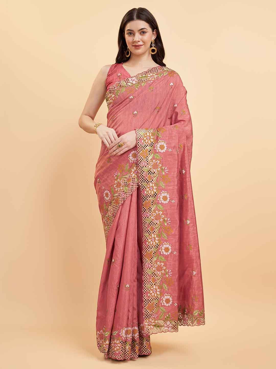 

Tasarika Floral Pure Silk Heavy Work Saree, Pink