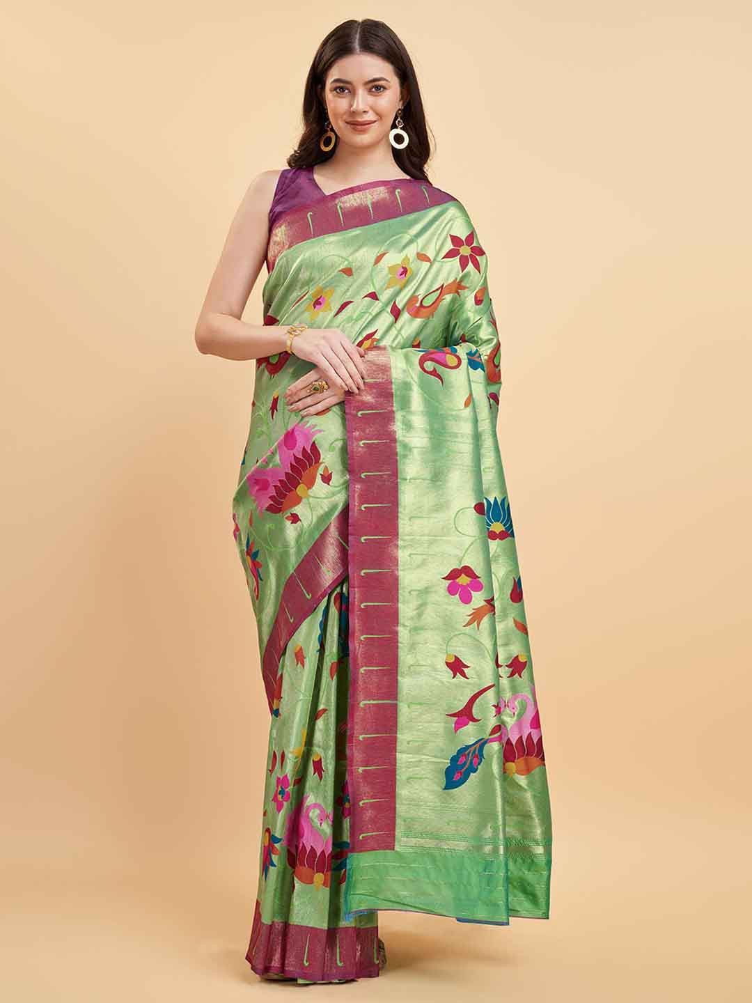 

Tasarika Woven Design Zari Pure Silk Saree, Lime green