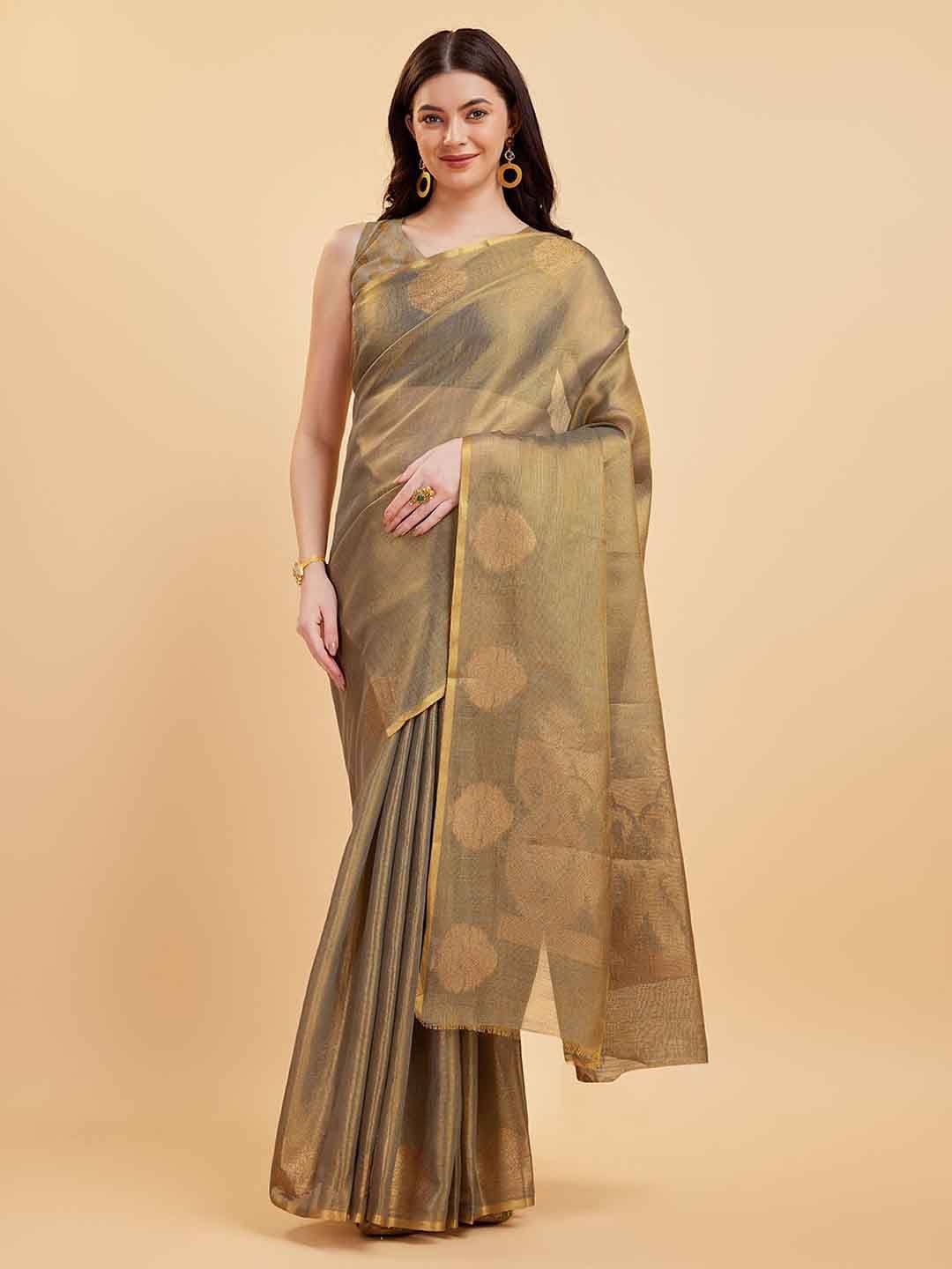 

Tasarika Woven Design Zari Tissue Saree, Green