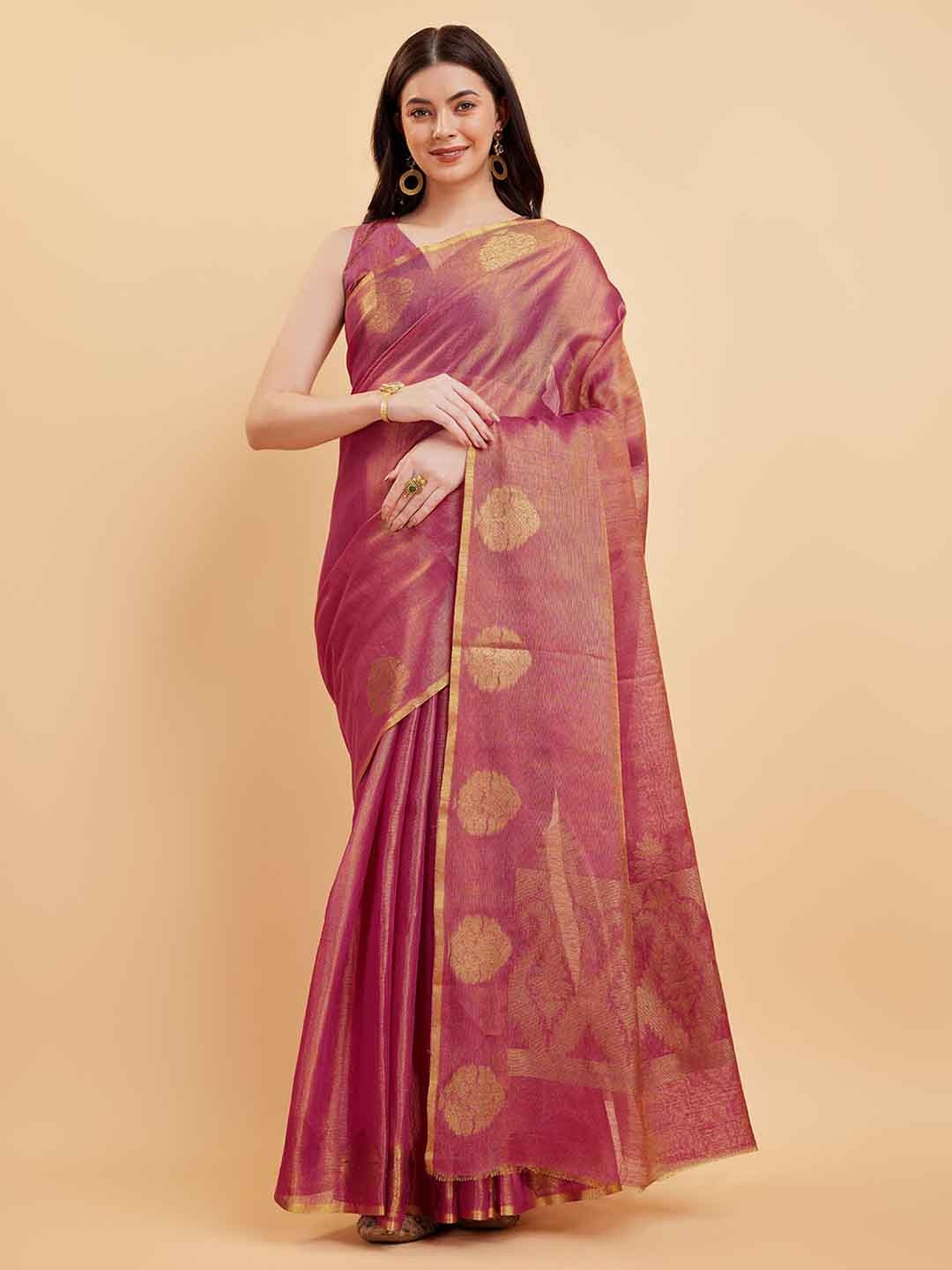 

Tasarika Ethnic Motifs Woven Design Zari Tissue Saree, Pink