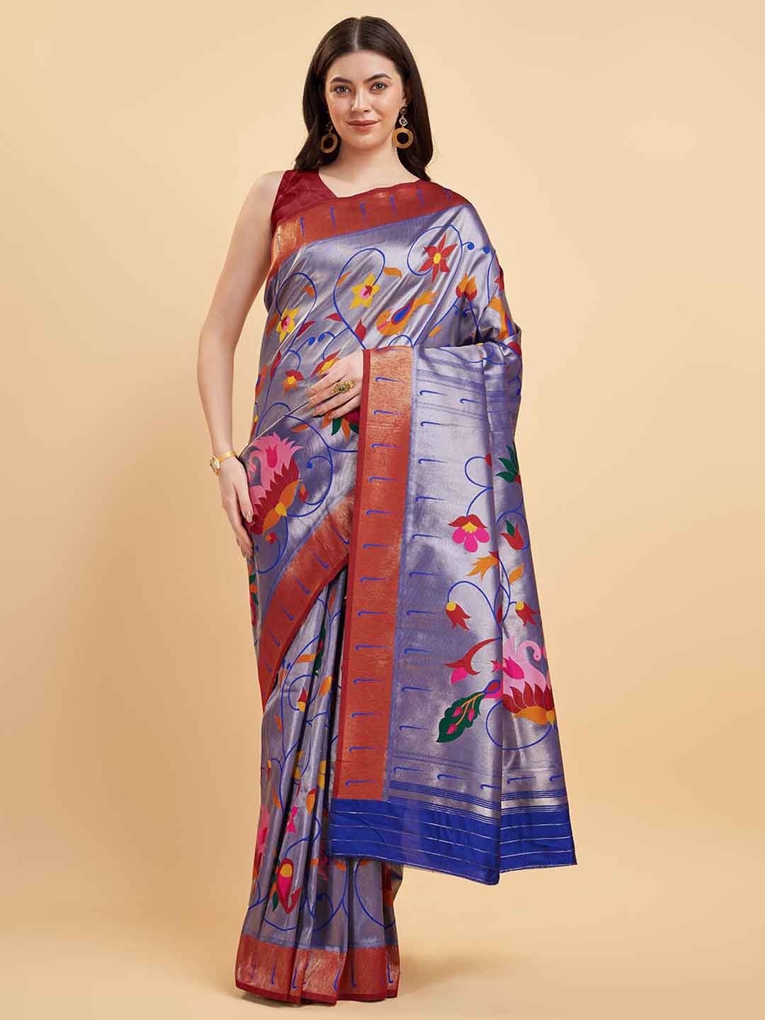 

Tasarika Floral Woven Design Zari Pure Silk Saree, Blue