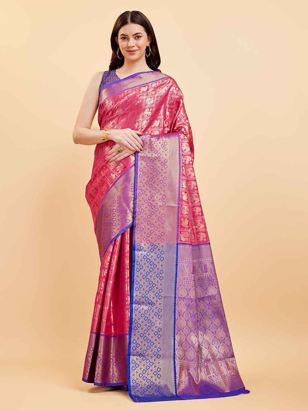 

Tasarika Ethnic Motifs Woven Design Zari Pure Silk Saree, Pink