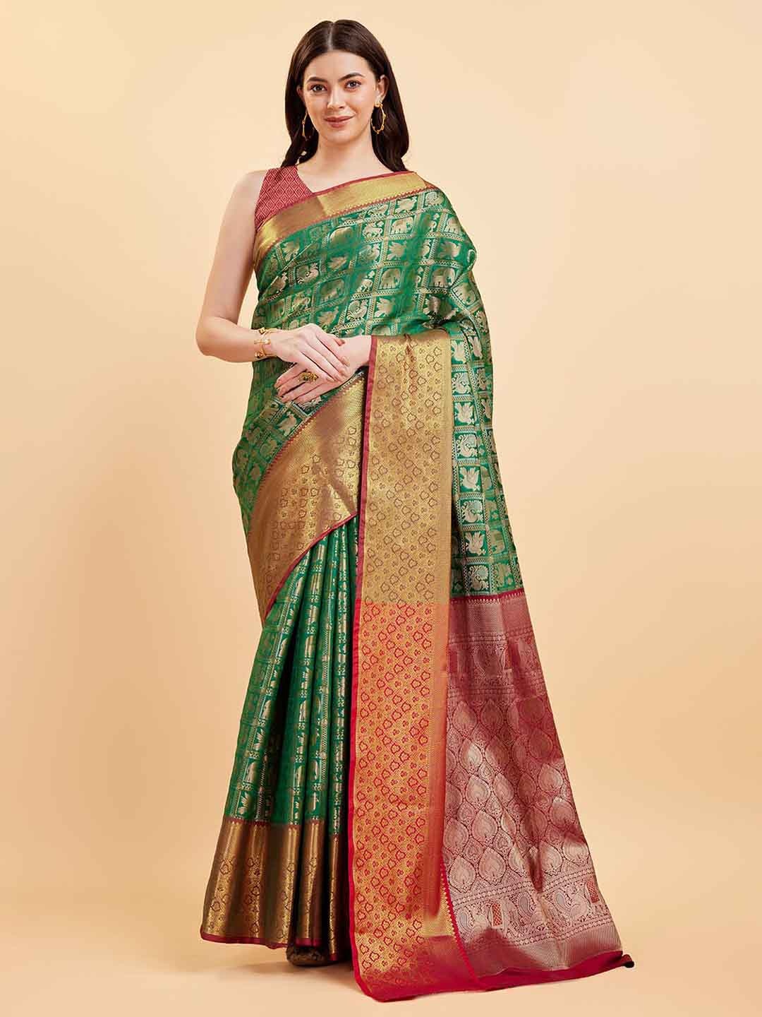 

Tasarika Ethnic Motifs Woven Design Zari Pure Silk Saree, Green