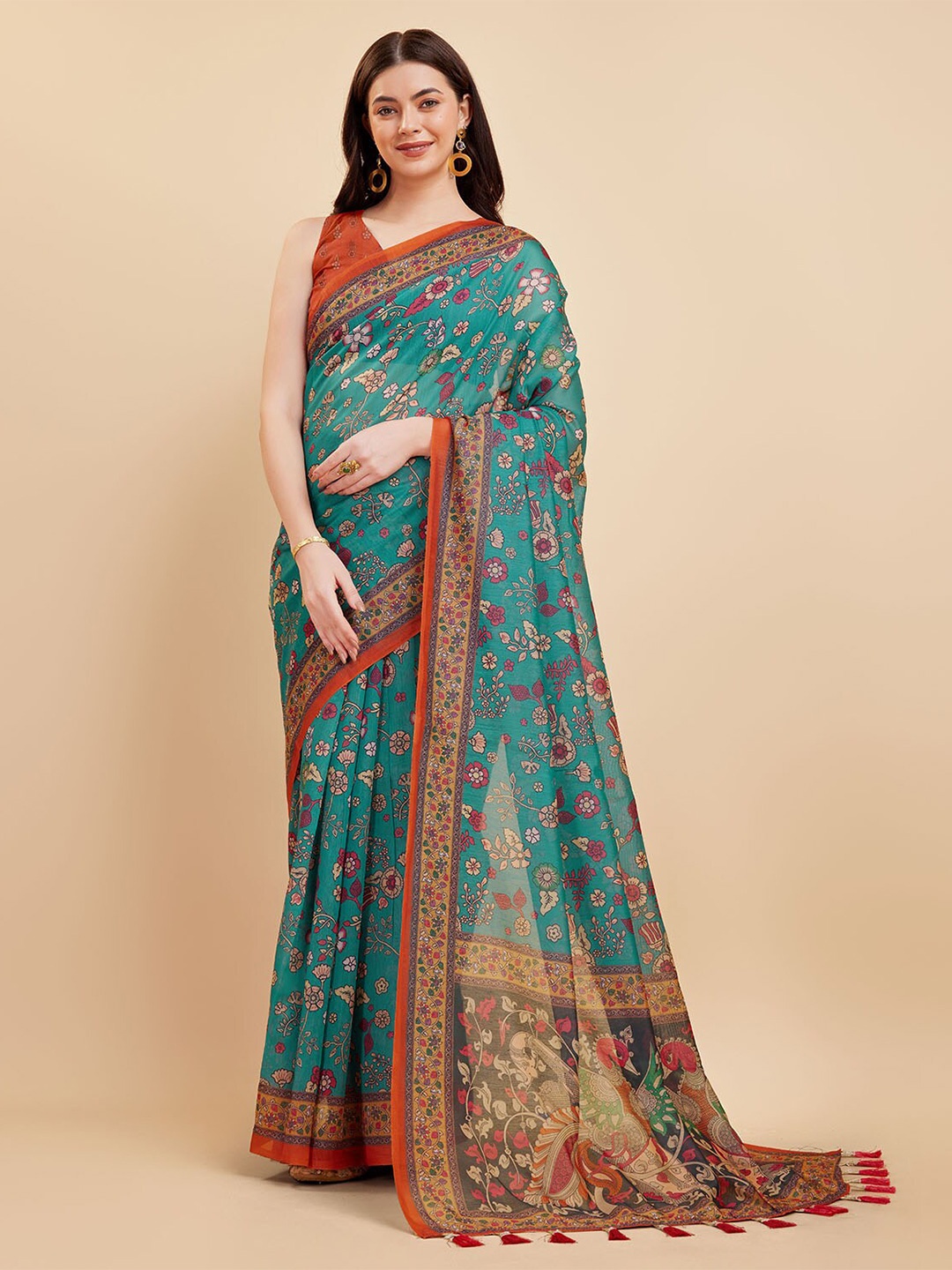 

Tasarika Ethnic Motifs Printed Saree, Sea green