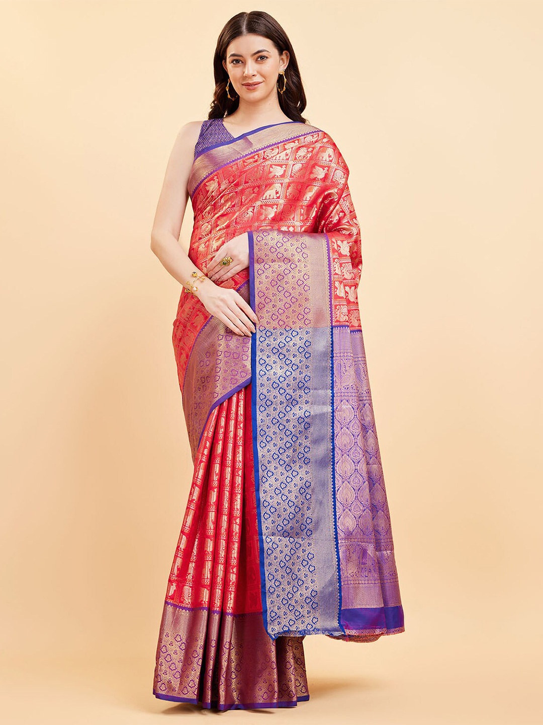 

Tasarika Ethnic Motifs Woven Design Zari Pure Silk Saree, Red