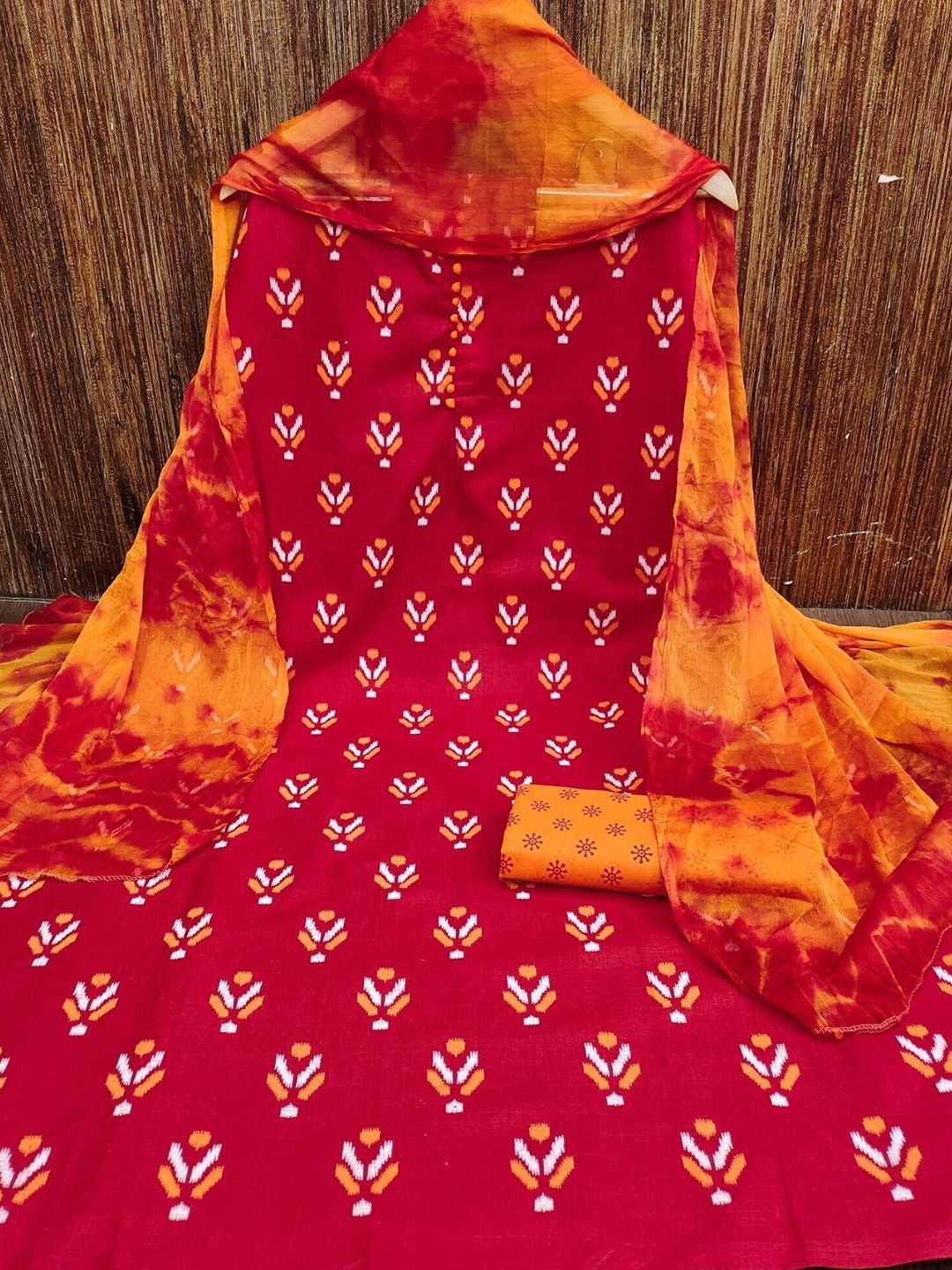 

Panzora Ethnic Motifs Printed Cotton Unstitched Dress Material, Red