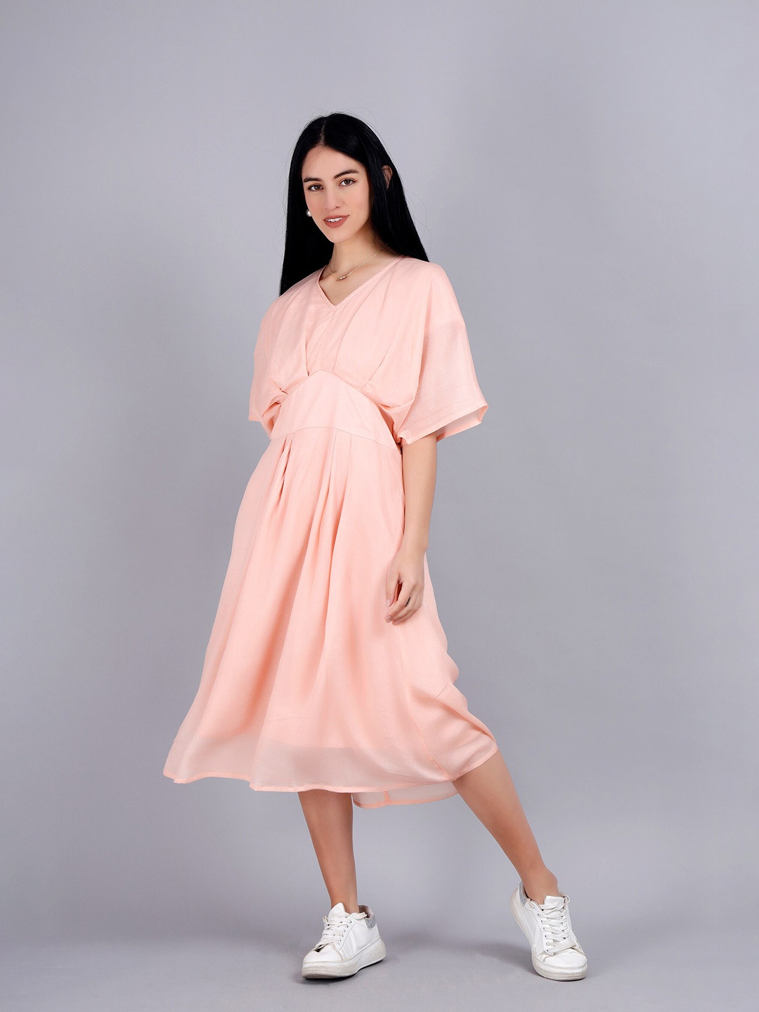 

indy Raaga Kimono Sleeves Crepe Empire Midi Dress, Peach