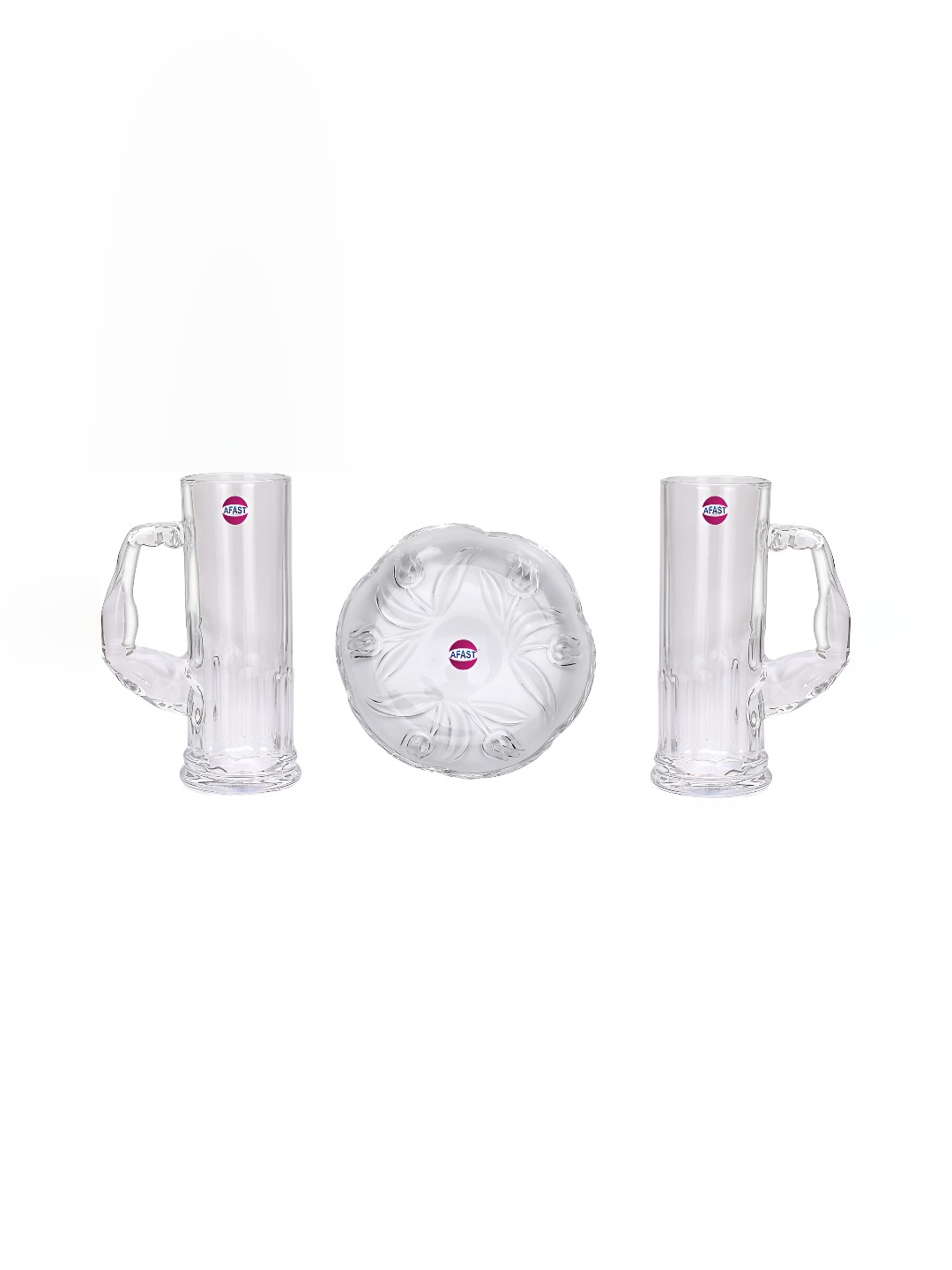 

Afast Transparent 3 Pieces Glass Dishwasher Safe Beer Glasses With Plate