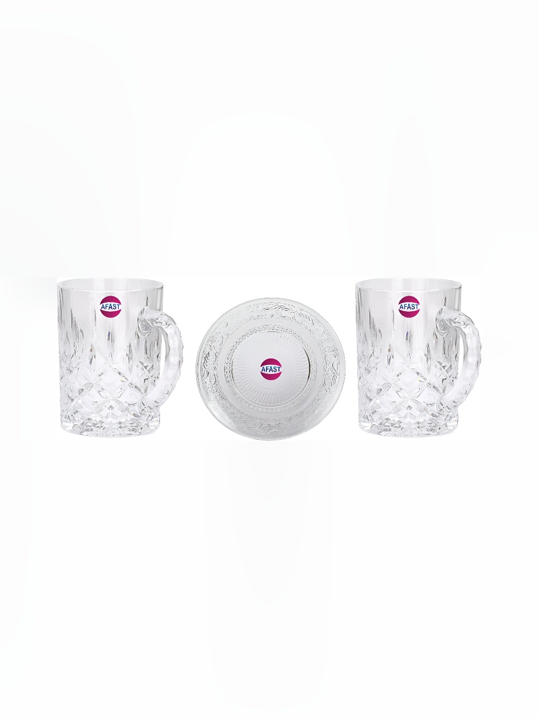 

Afast Transparent 3 Pieces Textured Dishwasher Safe Glasses With Plate 450 ml