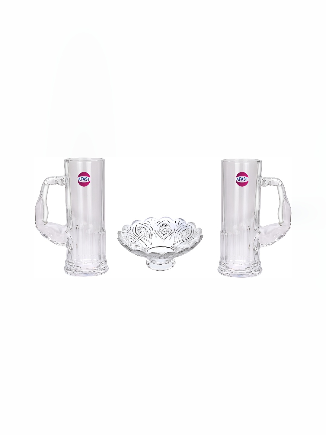 

Afast Transparent 3 Pieces Glass Dishwasher Safe Beer Glasses & Plate