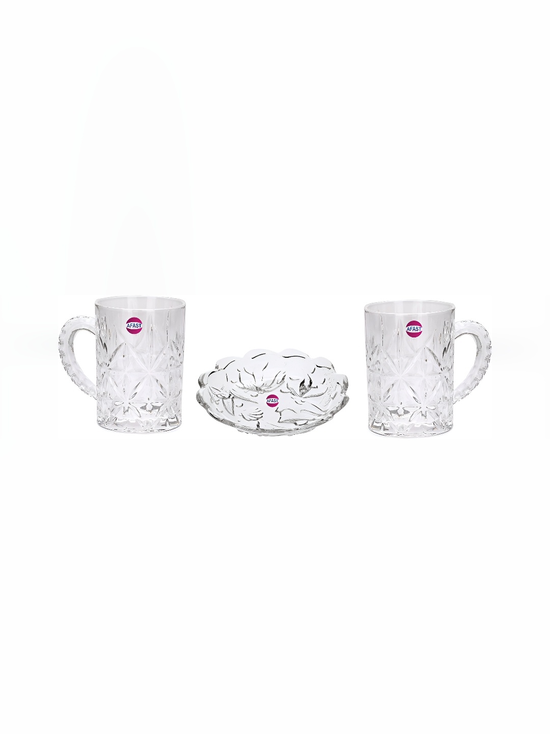 

Afast Transparent 3 Pieces Glass Dishwasher Safe Plate & Beer Glasses